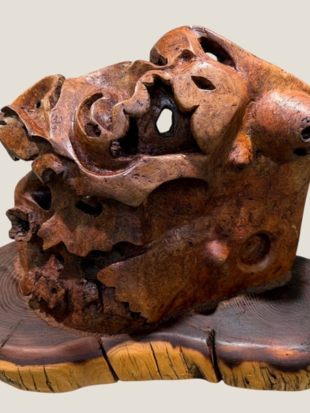 Vintage Burl Root Wood Abstract Sculpture Live Edge Base Organic Modern 17" - Picture 6 of 15